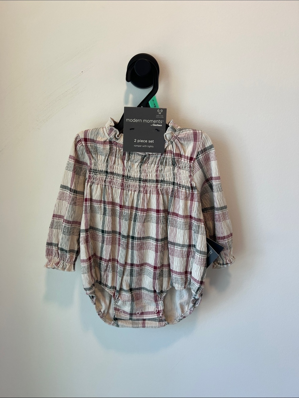 Modern Moments Plaid Long-Sleeve Bodysuit - Cream & Green